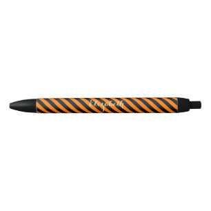 Stylo Noir Halloween Orange Black Stripes Monogramme élégant