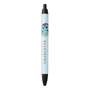 Stylo Noir Hibou lunatique bleu mignon