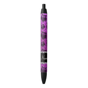 Stylo Noir Hiboux pourpres au néon nommés personnalisés de