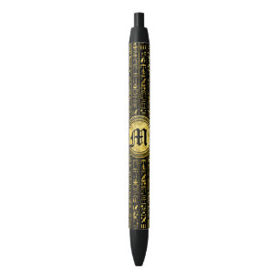Stylo Noir Hiéroglyphes antiques égyptiens d'or de monogramme