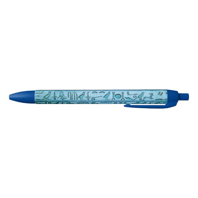 Stylo Noir Hiéroglyphes Bleus d'Égypte antique (Bas)