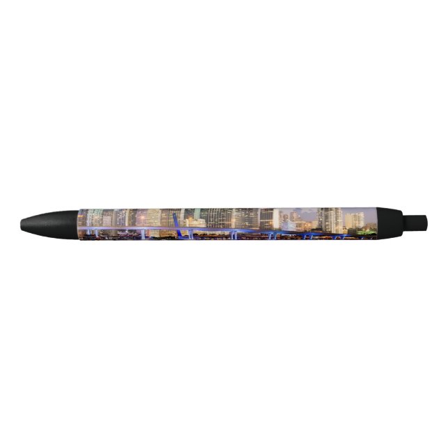 Stylo Noir Horizon lumineux de Miami du centre au crépuscule (Devant)