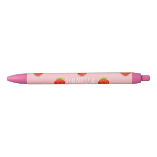 Stylo Noir Illustration de la fraise Cute kawaii