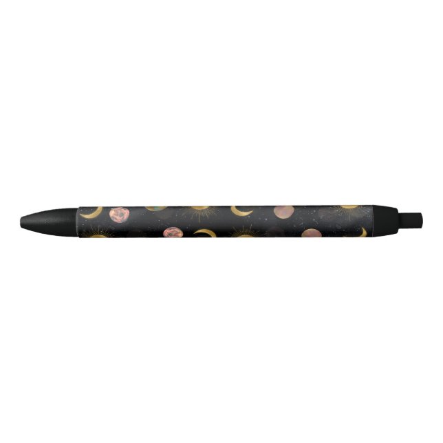 Stylo Noir Illustration Gold Sun Moon Planètes Space (Devant)