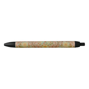 Stylo Noir Impression botanique victorienne de rose et feuill
