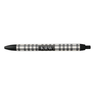 Stylo Noir Impression Plaid Noir Tendance Avec Monogramme Chi