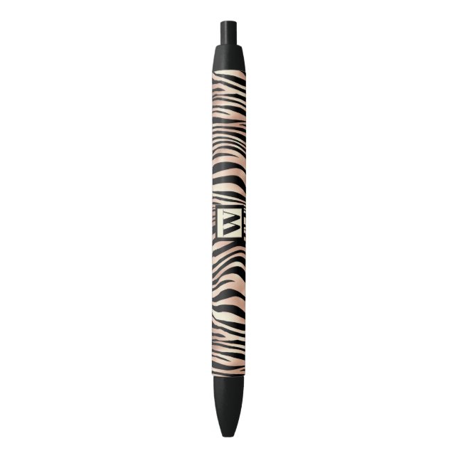 Stylo Noir Impression Zèbre Rose Tendance Avec Monogramme Chi (devant Vertical)