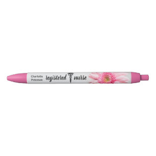 Stylo Noir Infirmière diplômée Caducée Fleur de marguerite ro