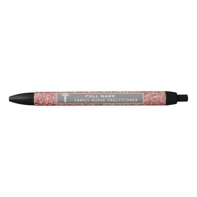 Stylo Noir Infirmière Praticien Caduceus Rose Parties scintil (Devant)