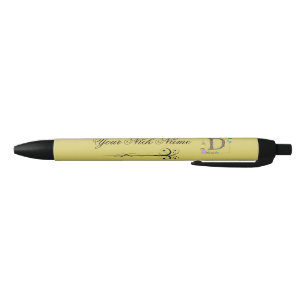Stylo Noir Initiale florale élégante D