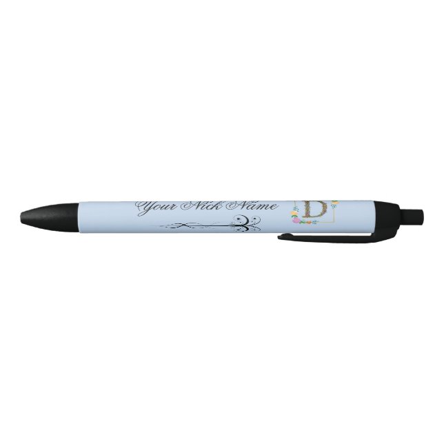 Stylo Noir Initiale florale élégante D (Bas)