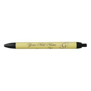 Stylo Noir Initiale florale élégante G