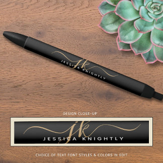 Stylo Noir Initiales de nom de monogramme de script or noir é