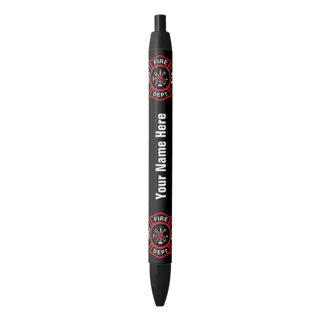 Stylo Noir Insigne du service d'incendie avec nom (devant Vertical)