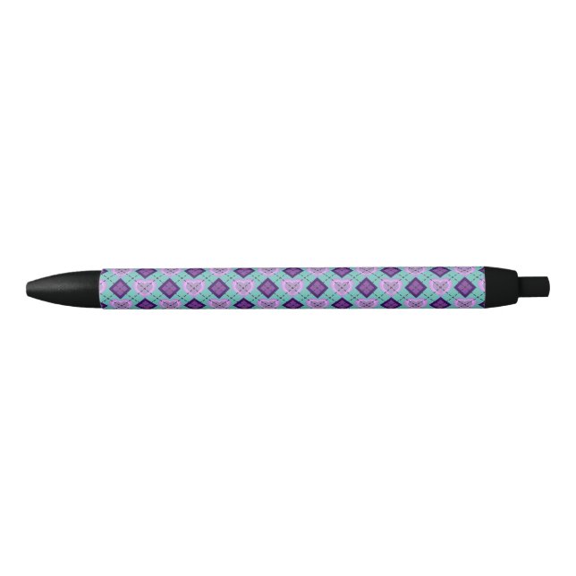 Stylo Noir Jacquard de diamant pourpre et de coeur de lavande (Devant)
