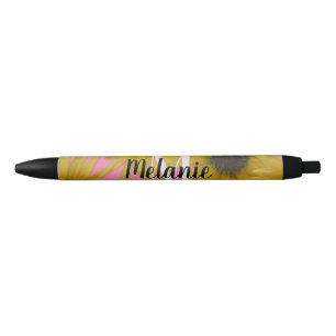 Stylo Noir Jardin de tournesol réaliste Personnalisé Monogram