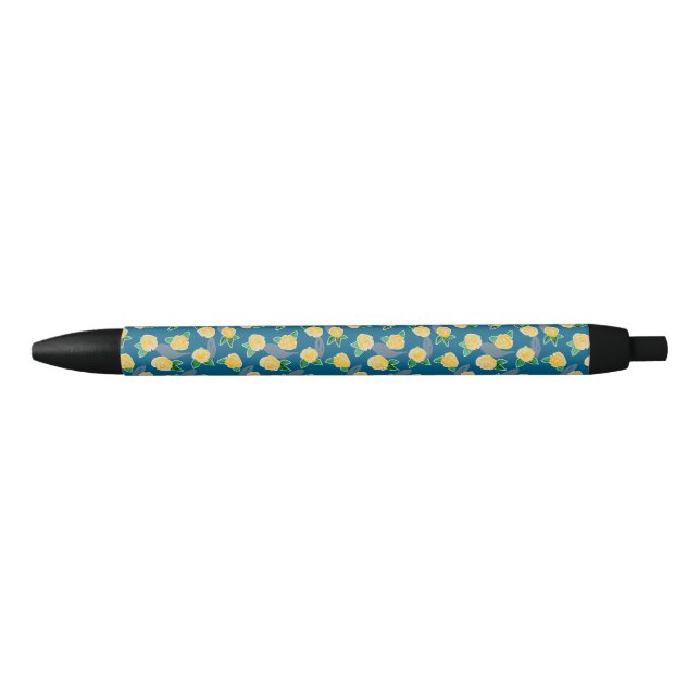 Stylo Noir Jardin rose jaune motif (Devant)