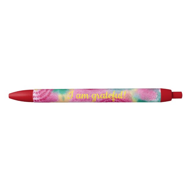 Stylo Noir Je suis reconnaissante, abstraite aquarelle cercle (Devant)