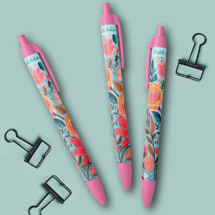 Stylo Noir Joli floral botanique féminin