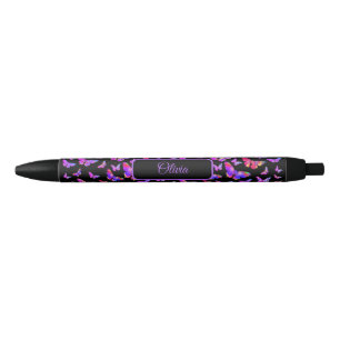 Stylo Noir Joli papillon motif pourpre Personnalisé