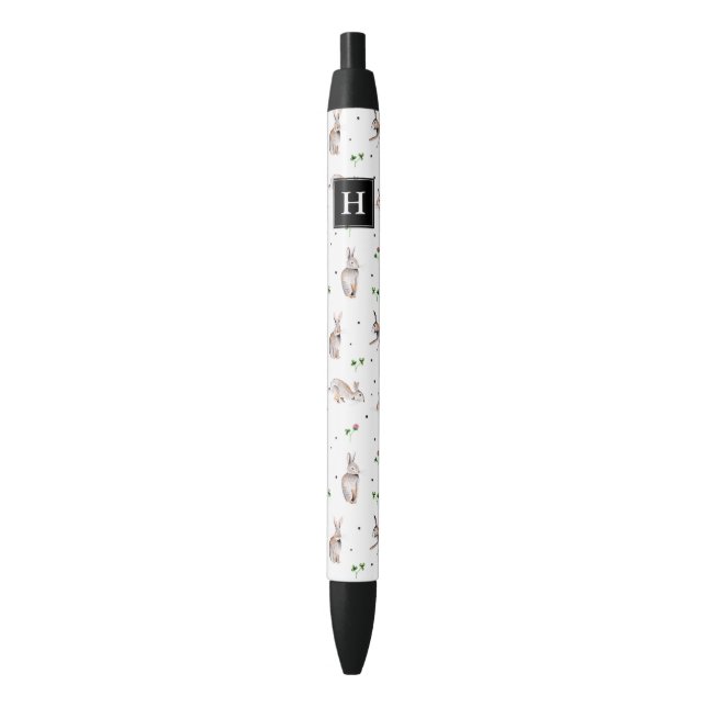 Stylo Noir Joli trèfle blanc avec lapins lapins Motif (devant Vertical)