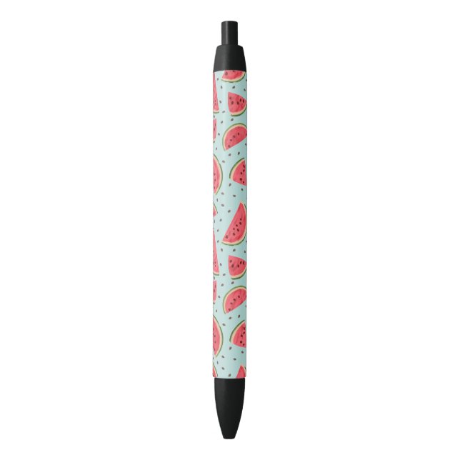 Stylo Noir Jolie tranche de pastèque et motif de graines (devant Vertical)