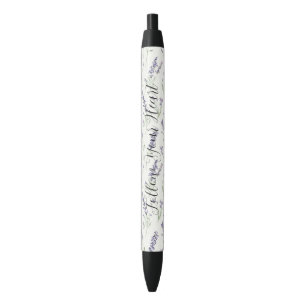 Stylo Noir Jolies Fleurs Blanches Lavande Mariage