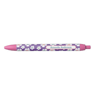 Stylo Noir Jolies Fleurs Faisées Personnalisées