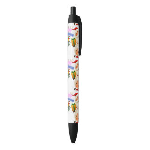 Stylo Noir Joyeux Noël avec le Père Noël et Mme Claus mignons