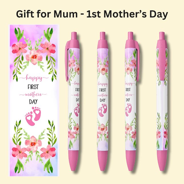 Stylo Noir Joyeux Premier jour de la mère Bébé rose (Créateur téléchargé)
