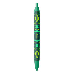 Stylo Noir Kaleidoscope Orné Vert Émeraude Monogramme