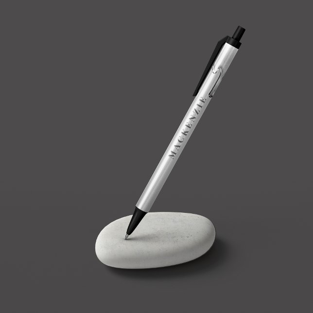 Stylo Noir Lecteurs Chrome Liquide argent moderne Monogramme  (Modern Silver Liquid Chrome Drips Metal Monogram Black Ink Pen)