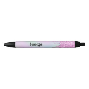 Stylo Noir Lecteurs de Parties scintillant holographique rose