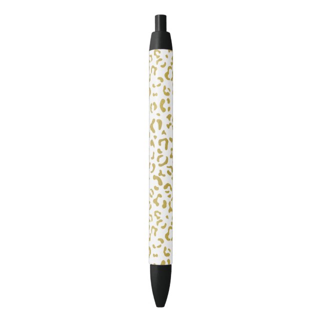 Stylo Noir Leopard d'or, Parties scintillant d'or, Empreinte  (devant Vertical)