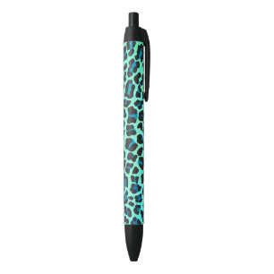 Stylo Noir Léopard noir et Turquoise