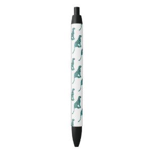 Stylo Noir Léopard noir et Turquoise