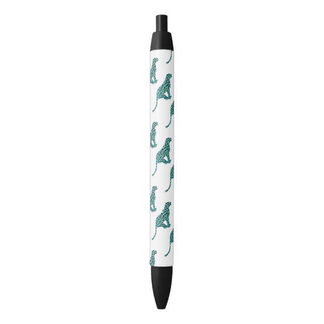 Stylo Noir Léopard noir et Turquoise (devant Vertical)