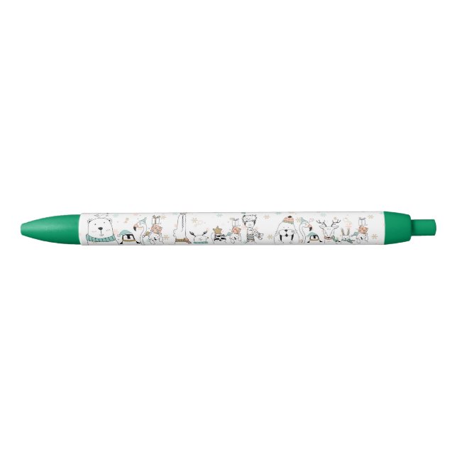 Stylo Noir Les flocons de neige mignons et les animaux de vac (Devant)