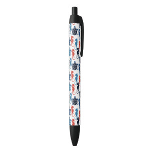 Stylo Noir Les hippocampes bleus de la tortue marine tropical