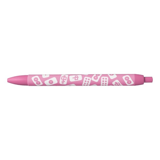 Stylo Noir Les tuiles du Mahjong blanches roses (Devant)