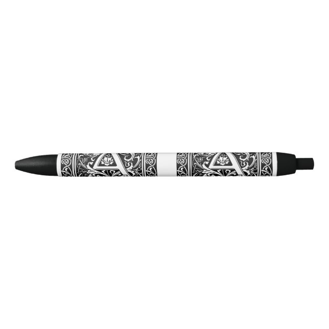 Stylo Noir Lettre A Monogramme Médiéval Art Nouveau (Devant)