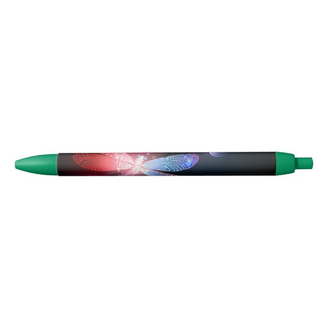Stylo Noir libellule rouge brillante (Devant)