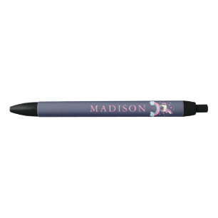 Stylo Noir Licorne arc-en-ciel mignonne