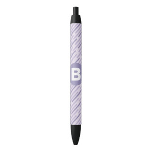 Stylo Noir Lilas Moderne Monogramme à Rayures Diagonales Viol