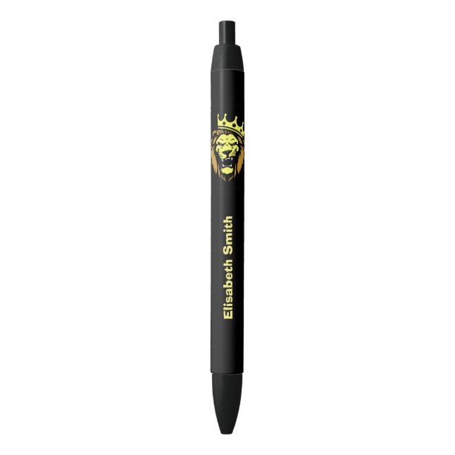 Stylo Noir Lion rugissant avec couronne (devant Vertical)