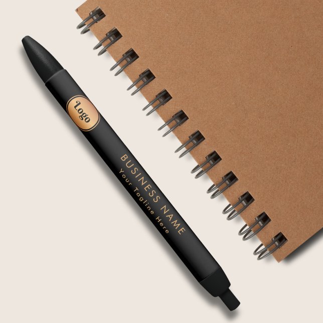 Stylo Noir Logo doré et texte personnalisé Entreprise commerc (Créateur téléchargé)