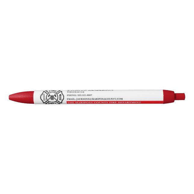 Stylo Noir Logo du pompier du service d'incendie personnalisa (Devant)