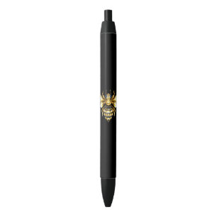 Stylo Noir Logo Faux Gold Foil Bee Polygonal sur Noir