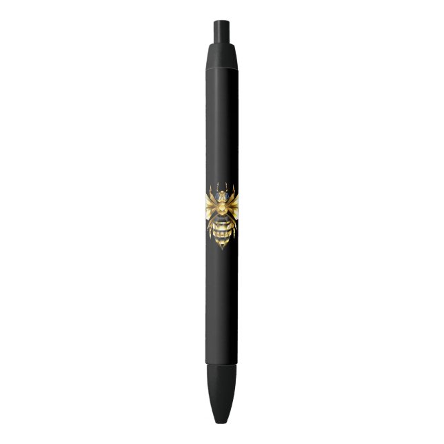 Stylo Noir Logo Faux Gold Foil Bee Polygonal sur Noir (devant Vertical)