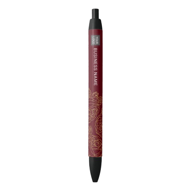 Stylo Noir Logo personnalisé Modèle Floral Or moderne Bourgog (devant Vertical)